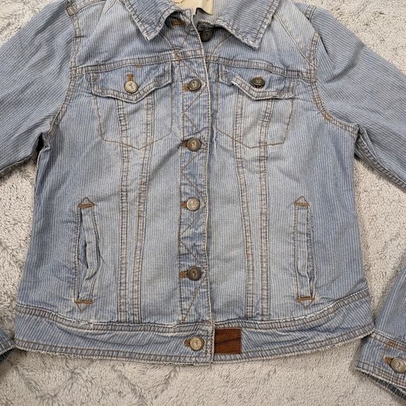 Pilcro and The Letterpress Jacket Women's M Blue Stripe Jean Denim Button Down  - Picture 2 of 8